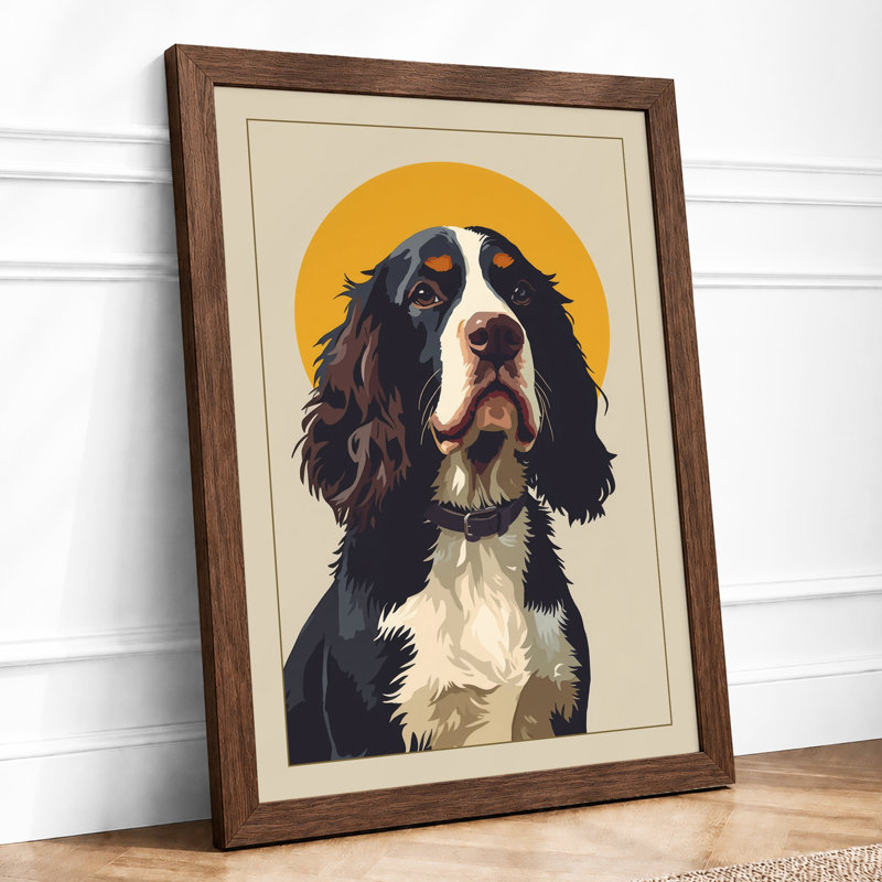 King Charles Spaniel Modern - Framed Print, A3 - 42.0 x 29.7 cm, Walnut