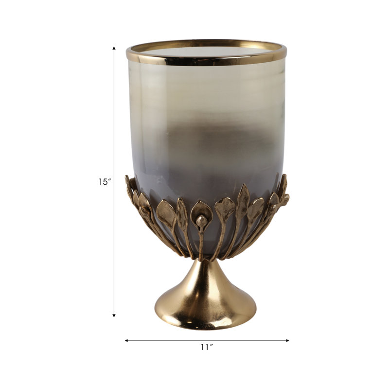 Sagebrook Home Eaves Glass And Metal Hurricane, 19" H x 11" W x 11" D