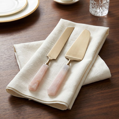 Yashica Modern Cake Utensil Set With Quartz Handle In Box For Kitchen & Catering - Entertaining Hostess Serveware For Dining Table - Set Of 2, Gold & Pink