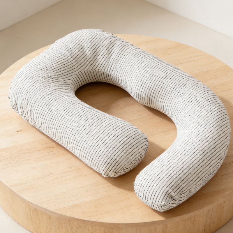 Oreiller de grossesse en forme de J - Coussin de soutien de maternité pour le dos, les hanches et le ventre, rayures noires et blanches