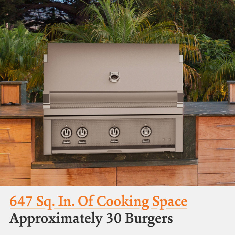 36" Built-In Grill, 3 Trellis Burners, Rotisserie, Natural Gas