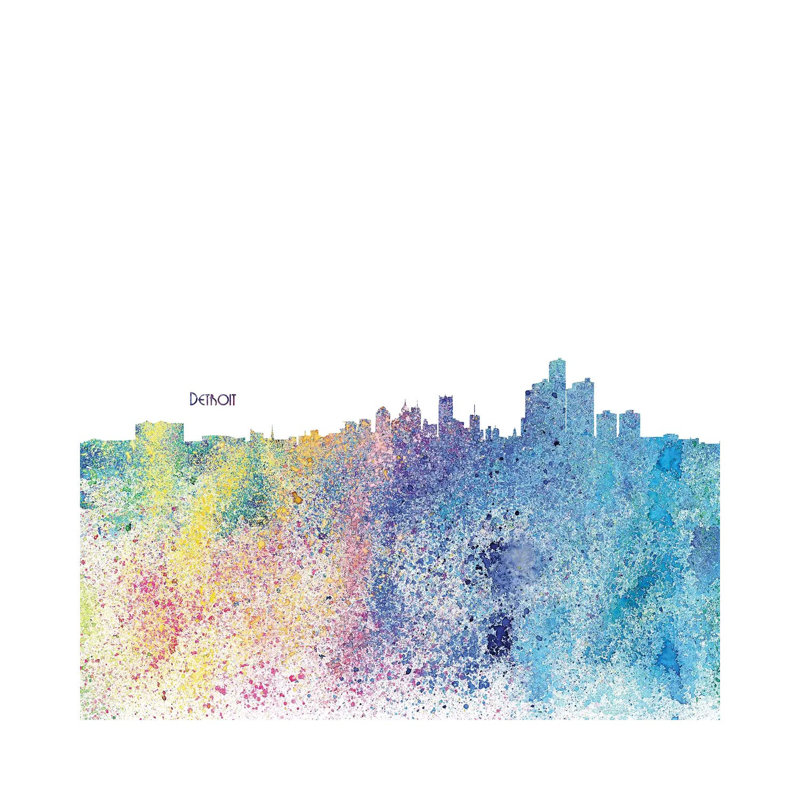 Detroit Michigan Skyline Silhouette Impressionistic Splash by Markus & Martina Bleichner - Wrapped Canvas Print