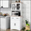 Armoire de cuisine en bois polyvalente avec finition blanche, étagères à plusieurs niveaux et tiroir central pour le rangement organisé