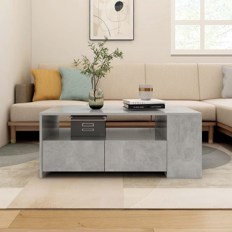 Jahmyah Coffee Table Couch Table Indoor Furniture Engineered Wood, Concrete Grey