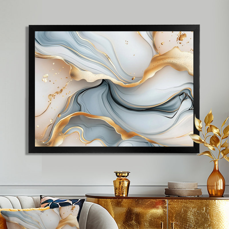 Midnight Sky Of Liquid Agate III - Abstract Liquid Ink Wall Art, 12" H x 20" W, Picture Framed Print, Black