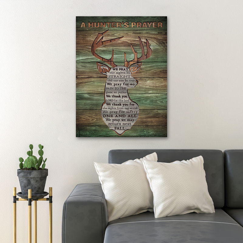 «Wood Deer With Prayer - A Hunter's Prayer», reproduction d'art graphique sur toile tendue, H 36 po x l 24 po x P 2 po