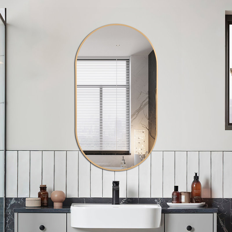 Settimia Metal Flat Wall Mirror, 33" x 20", Gold