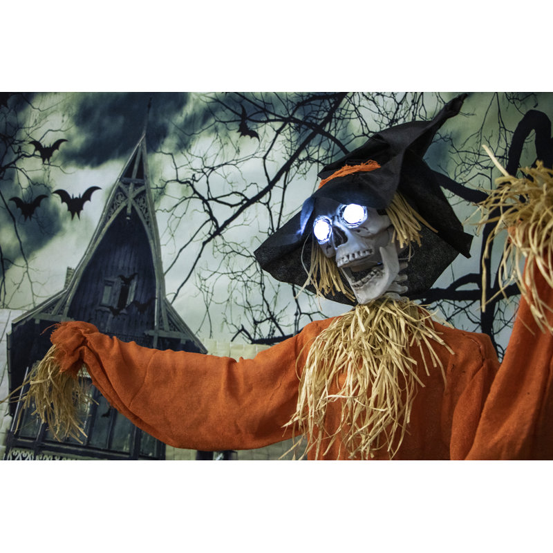 Skeleton Scarecrow Prop with Rotating Head Figurine