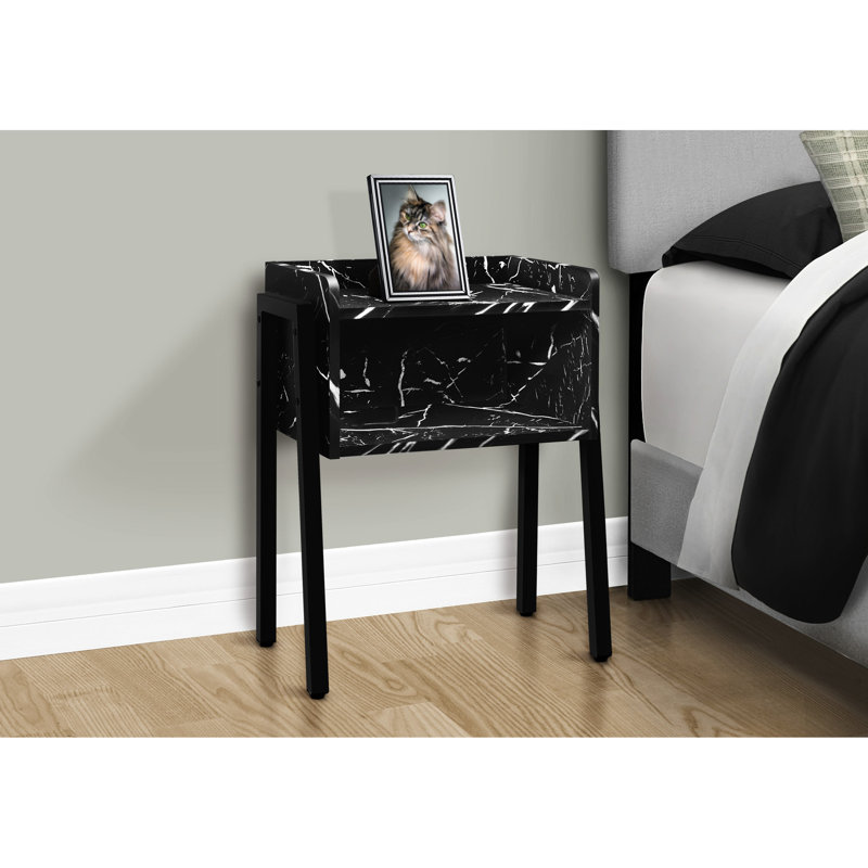 2 tables d'appoint rectangulaires avec stratifié noir et support en métal pour la chambre à coucher, le salon, le côté côté finition marbre, la table de chevet
