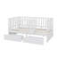 Lit de jour simple en bois avec garde-corps en forme de clôture pour la sécurité et deux tiroirs de rangement intégrés-260842976