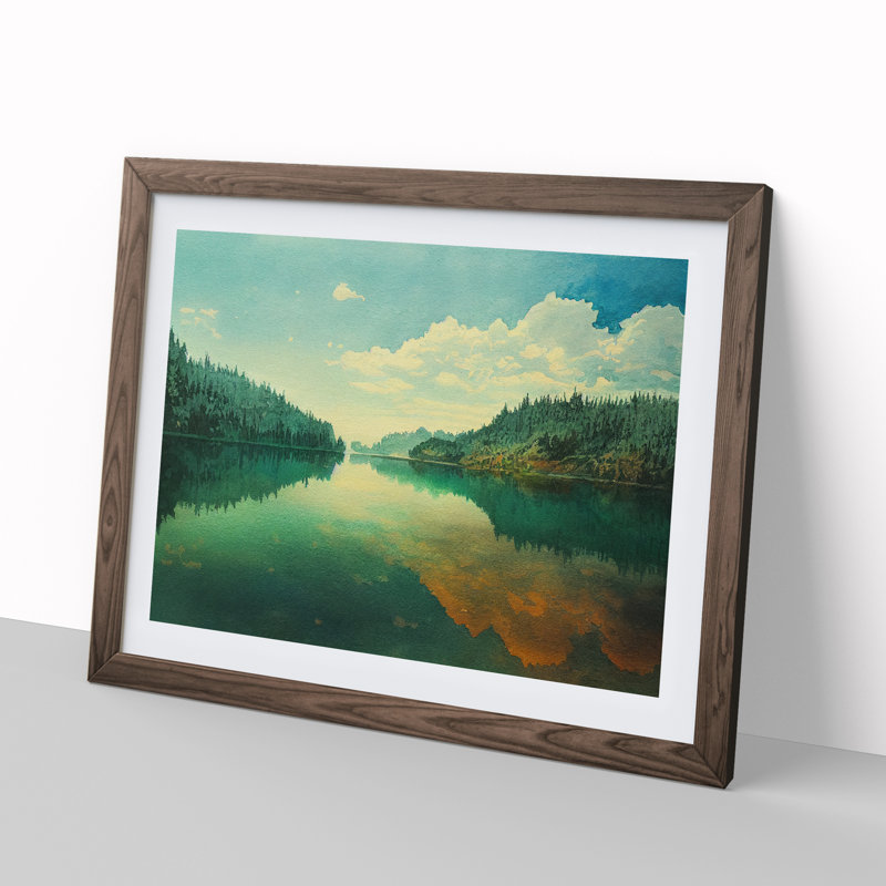 Magnificent Lake - Single Picture Frame Painting, 25cm H x 34cm W x 2cm D, Walnut