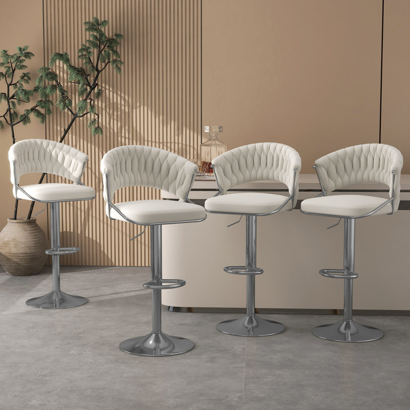 Christal Height Adjustable Swivel Bar Stool, Ivory, Silver