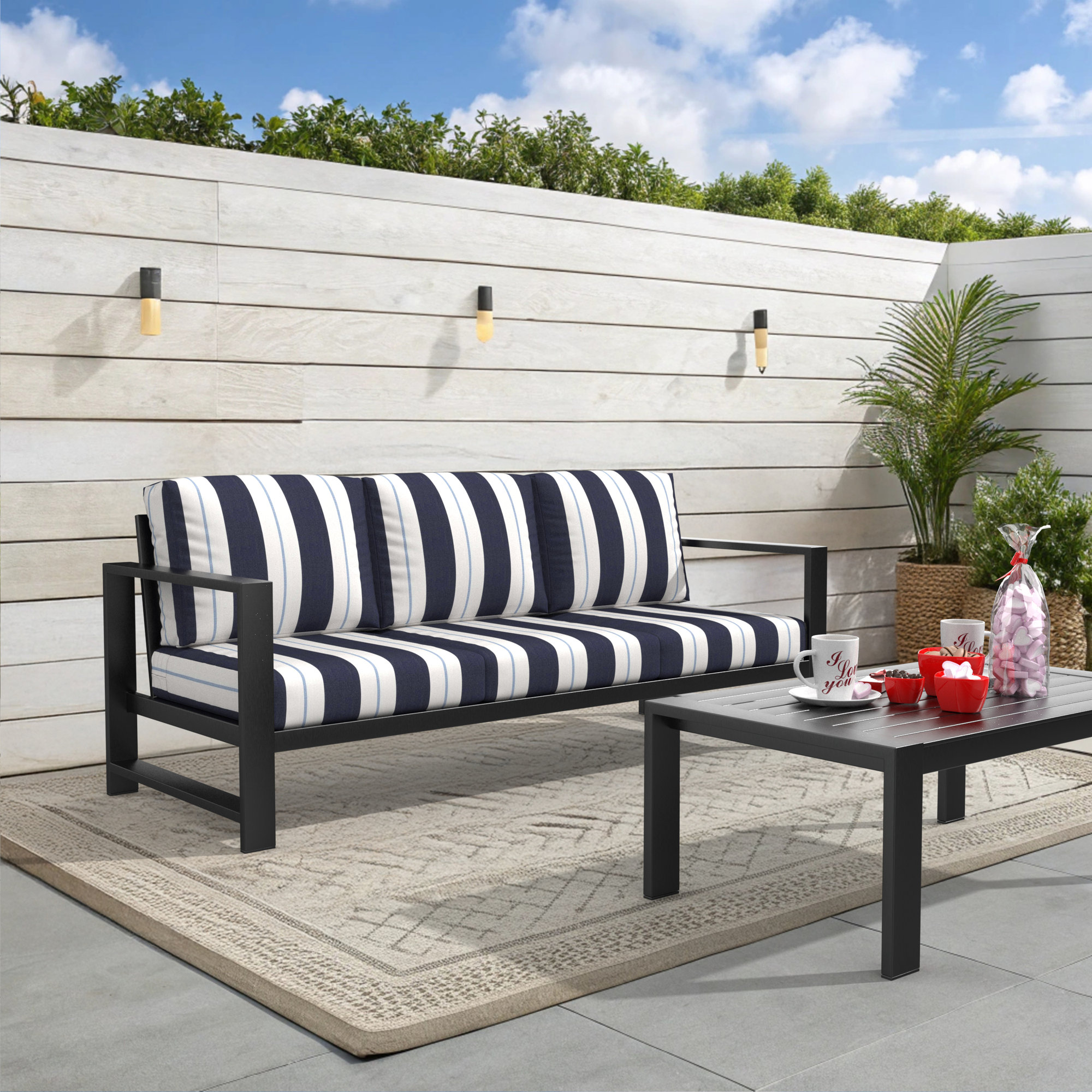 Dulcie 80'' Wide Outdoor Patio Sofa with Sunbrella Cushions, Sunbrella Relate Harbor