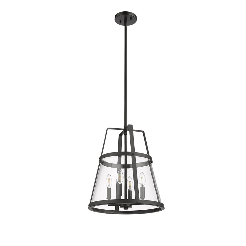Luminaire suspendu conique à 4 lumières Yariely, Noir mat
