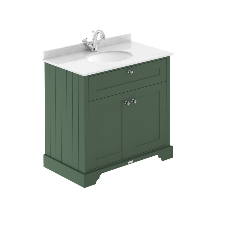 Old London 820mm Single Bathroom Vanity with Integrated Ceramic Basin, White, Hunter Green