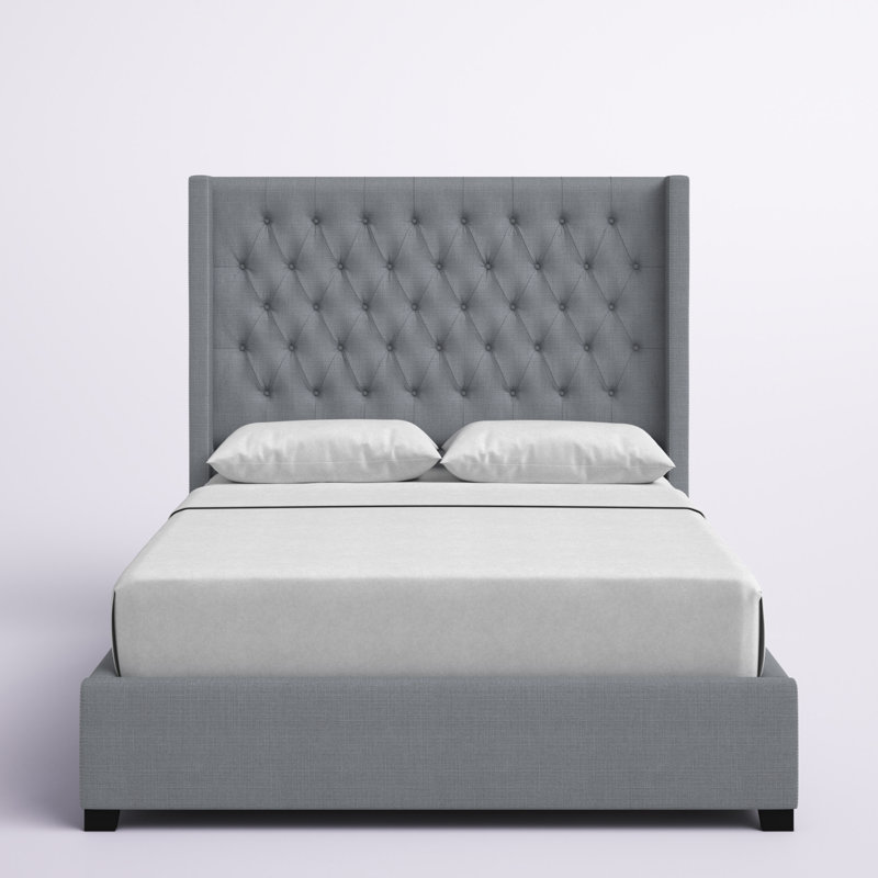 Hester Upholstered Wingback Bed, Gray, Full/Double
