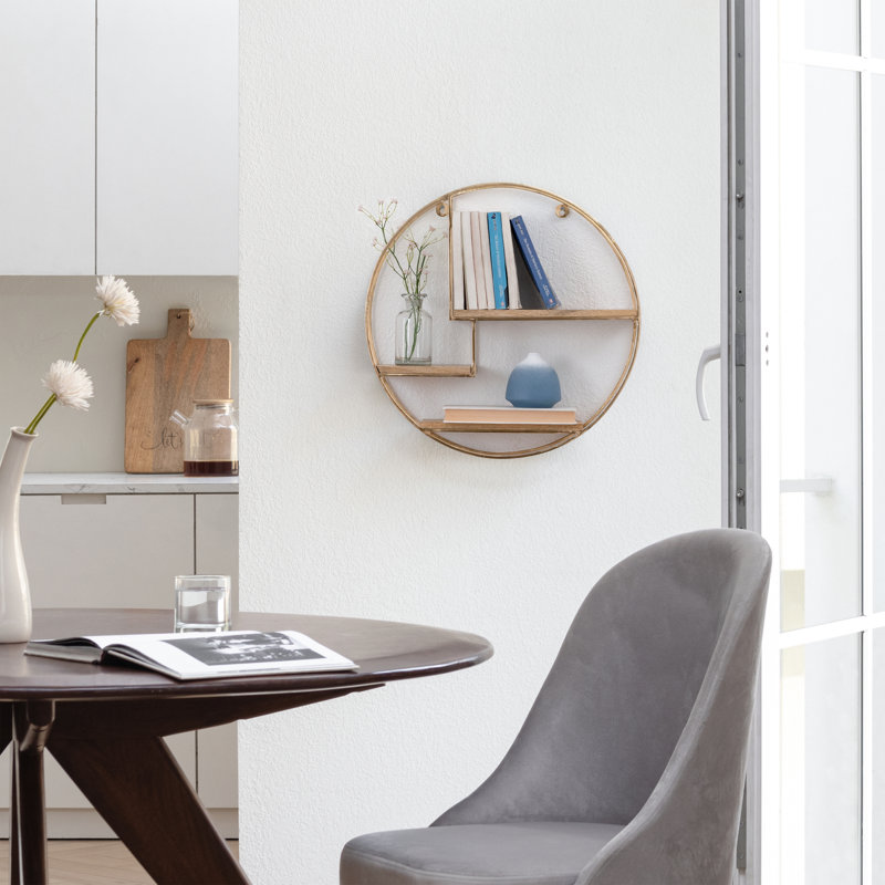 Elysant 3 Piece Circle Floating Shelf, Gold