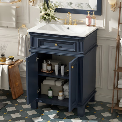 Meuble-lavabo autoportant 24 po avec lavabo et rangement à fermeture en douceur