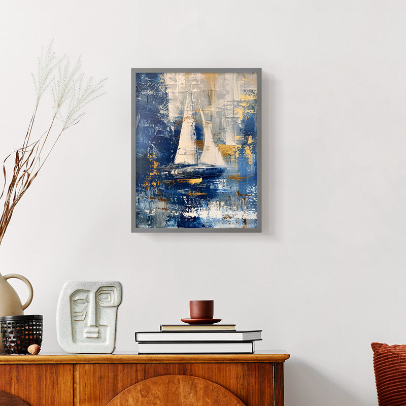 NAUTICAL Series CXCIX - Impression encadrée de qualité supérieure - Prêt à être accroché - Aucun clou requis, Gris