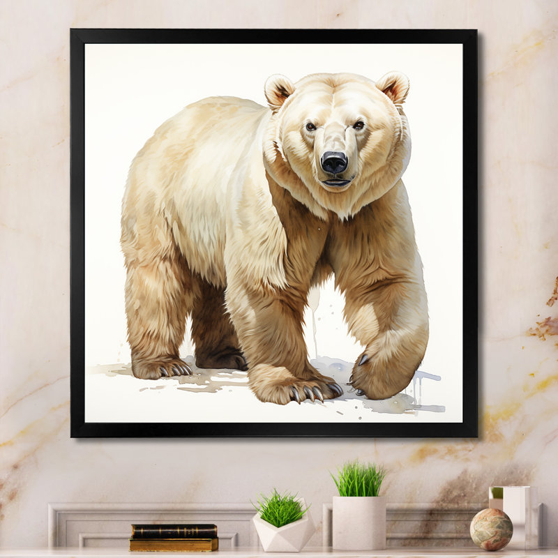 Ours blanc d'hiver II - ours 2, art mural, Cadre simple noir, H 36 po x l 36 po x P 1,5 po