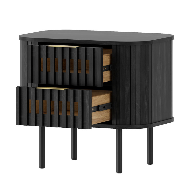 Mid-Century Modern 22.5 '' Fluted Nightstand, Black