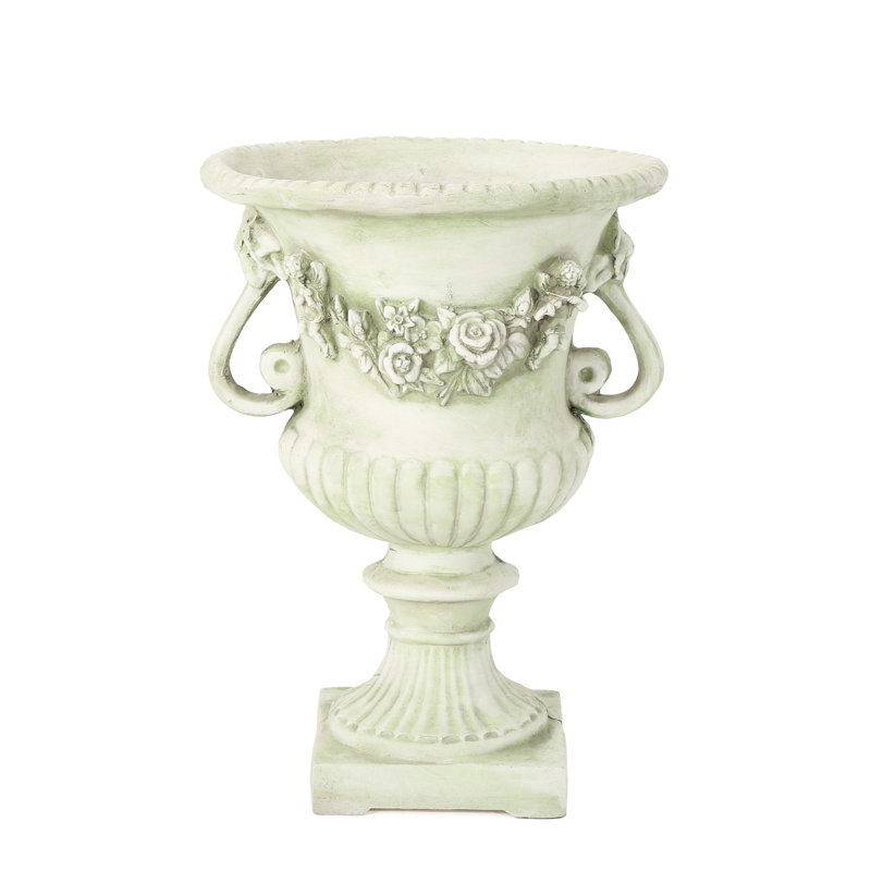 Pot à fleurs blanc en forme d'urne avec béton léger - 17,22 po x 17,22 po x 24,3 po, aucun assemblage requis, oxyde de magnésium 17,22 po de largeur x profondeur 24,3 po de hauteur, assemblage