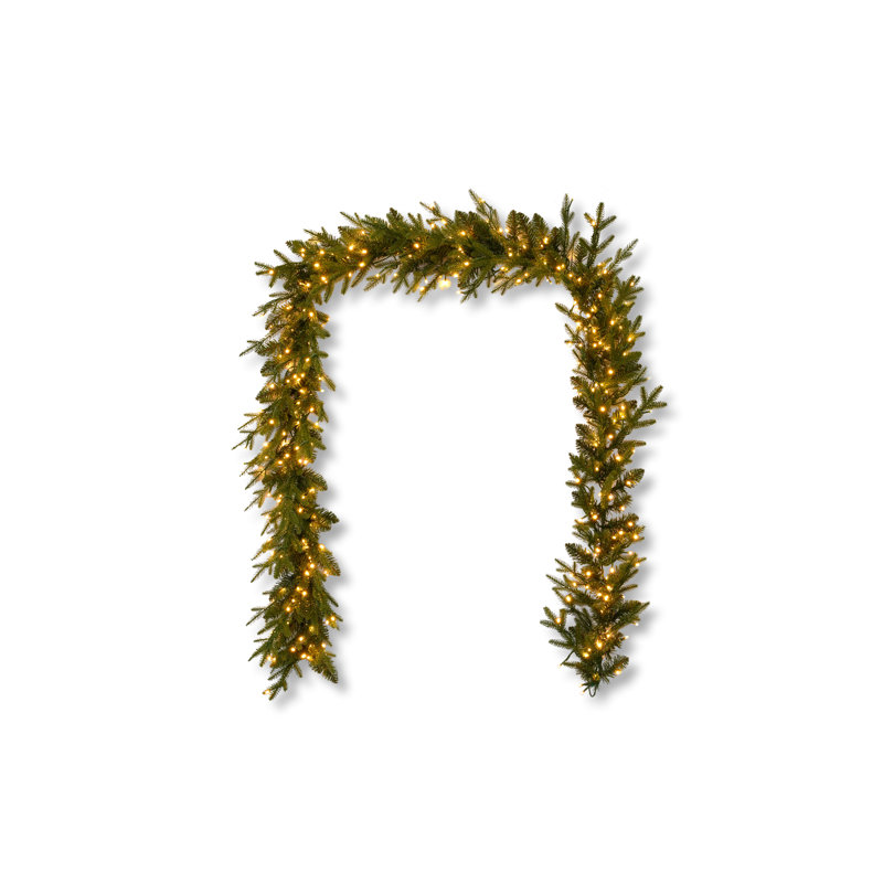 9' Flocked Pine Garland with Warm LED Lights and Artificial Snow