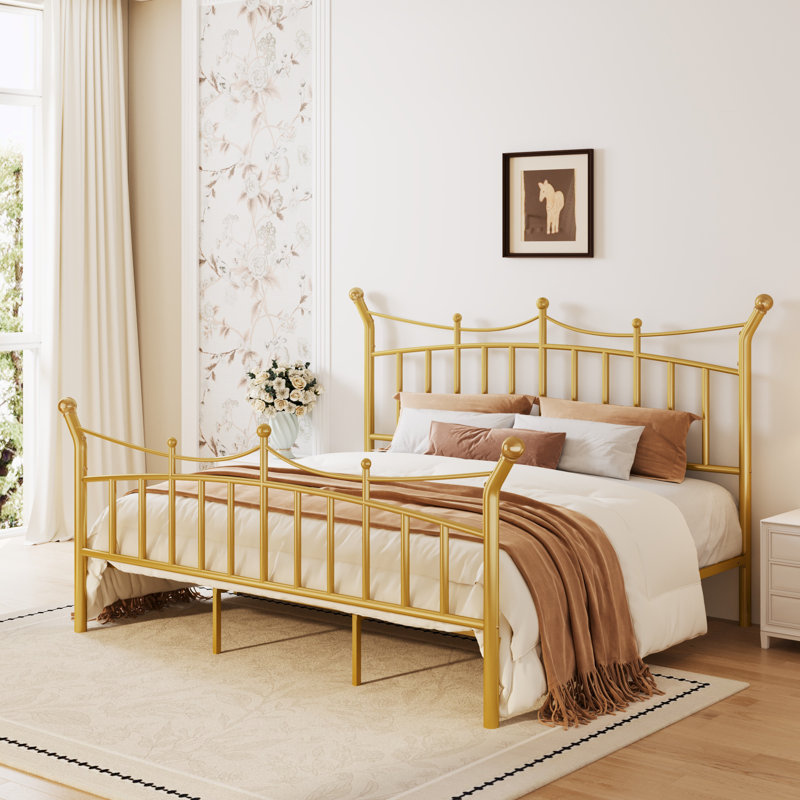 Lit plateforme en métal en forme de couronne de style rétro d'adolescentes de rêve, aucun sommier nécessaire, Très grand lit