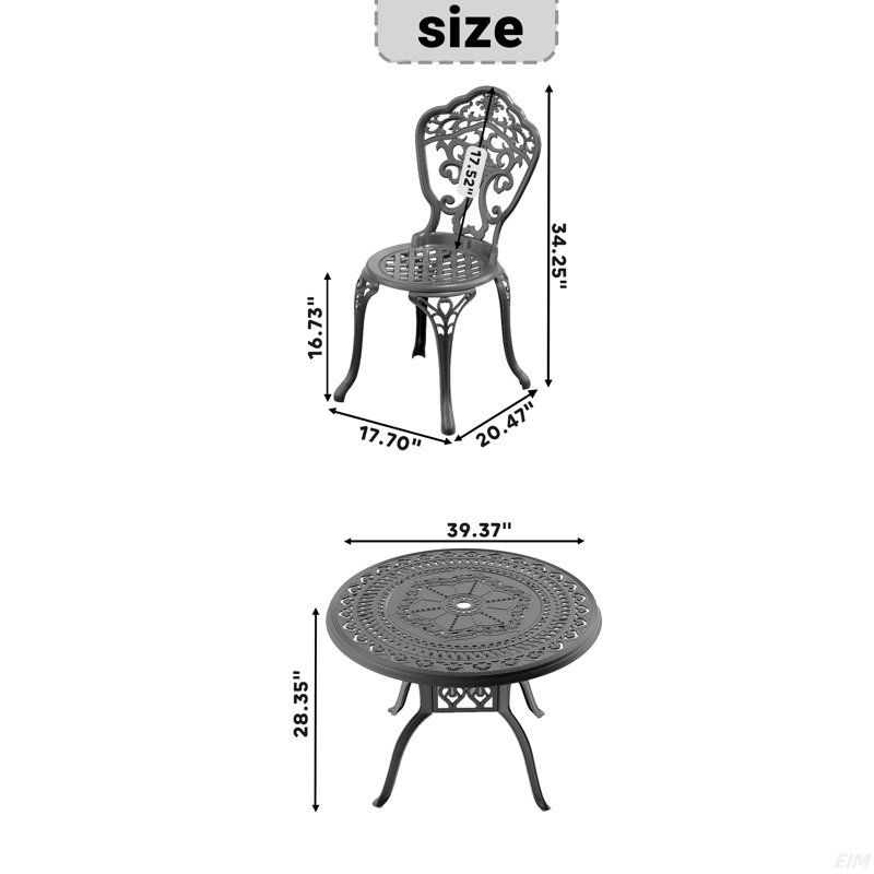 Set Of All-Weather Cast Aluminum Dining Furniture Set With Black Frame, 2
