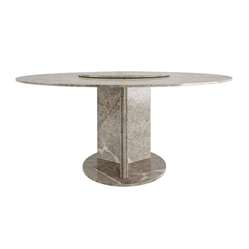 Maximo Round Marble Dining Table, Polished Gavino Gray