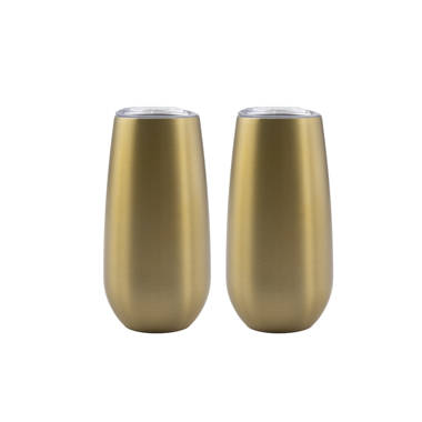 Cambridge Silversmiths 6 oz Set of 2 Insulated Brushed Gold Champagne Tumblers, Mulitcolored