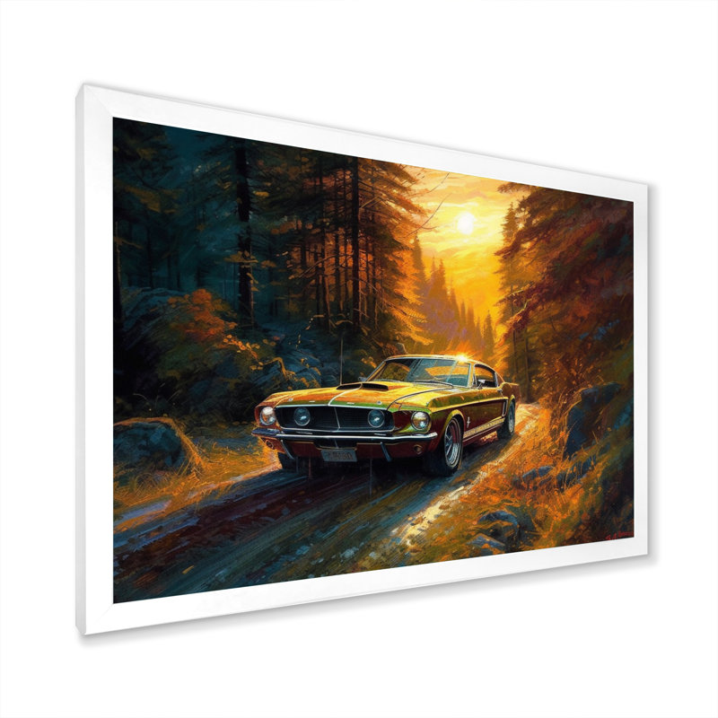 «Mustang Forest Drives III», reproduction sur toile, H 16 po x l 32 po x P 1 po, Cadre photo blanc