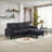 Sectional Sofa with Storage Ottoman | Charcoal Gray L-Shaped 3-Seat Couch for Small Spaces | USB Ports | DARK GREY | Wood+Fabric