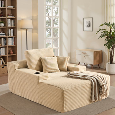 Méridienne 66,92 po Cloud-Like Sleeper - Revêtement en velours côtelé inspiré de la fourrure avec porte-gobelets, aucun assemblage requis