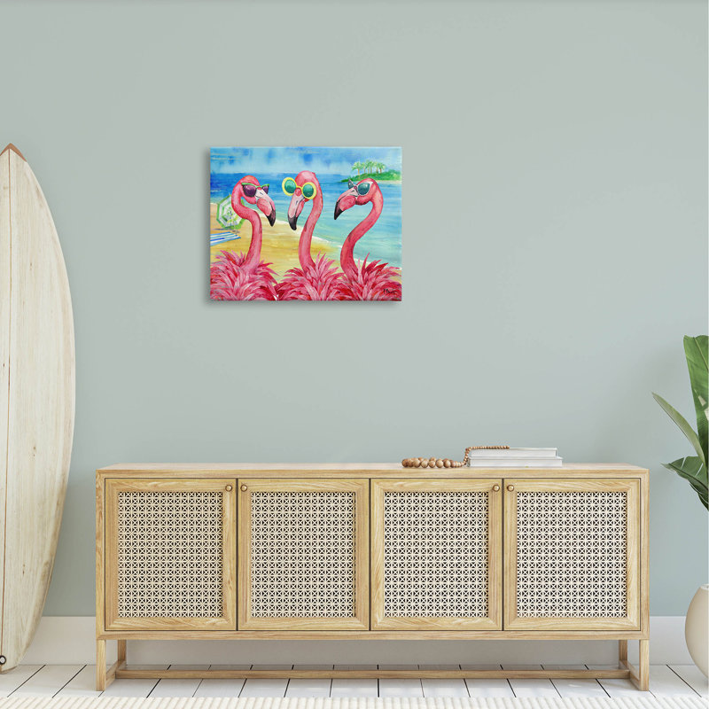 Art mural sur toile tendue, "Flamingo copines" par Paul Brent, H 24 po x l 30 po x P 1,5 po
