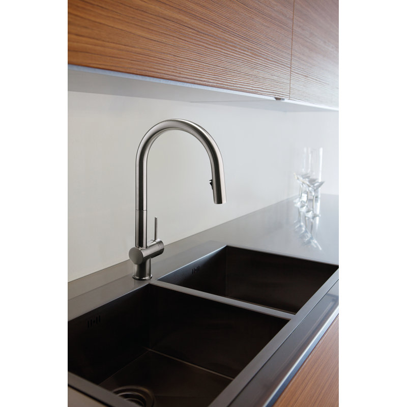 Azure Pull-Down Kitchen Faucet With C-Spout, Stainless Steel