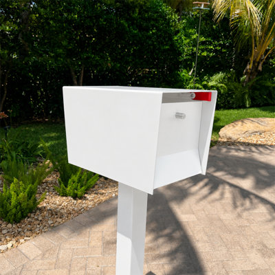 Quick-Ship UpTown Post mounted mailbox in white on white
