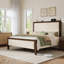 Lit plateforme en bois massif avec tête de lit tapissier, beige-133709656-133709658