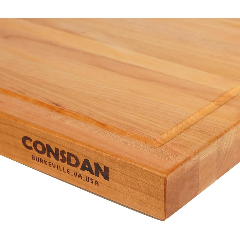 CONSDAN Wood Cutting Board, Solid Cherry, 1” Thick, 20"" x 15""