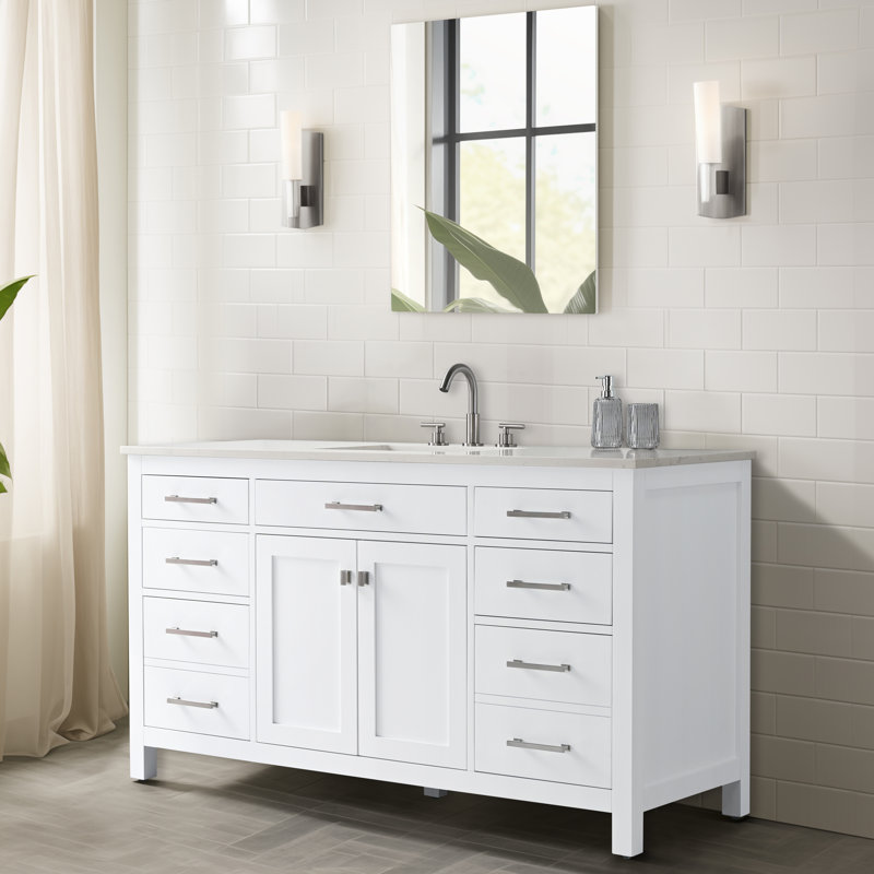 Trevor 60" W Single Vanity, White/Brushed Nickel