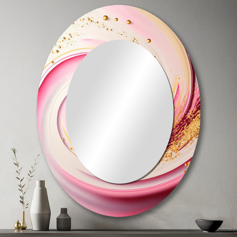 Pink And Gold Abstract Circles I - Pink Oval Wall Mirror Decor, 43" x 33"