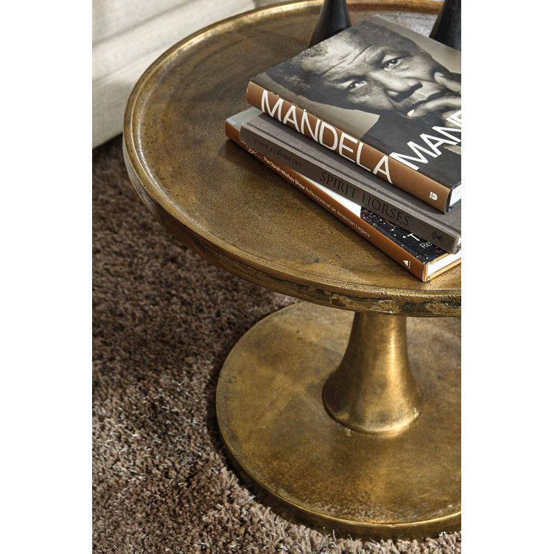 Transitional 27.75'' Gold Metal Round Pedestal End Table