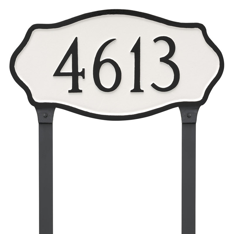 Hampton Standard Address Plaque with Lawn Stakes, White/Black, Yes