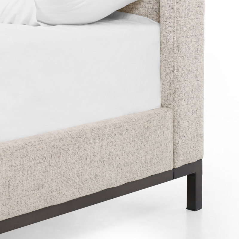Upholstered Wingback Bed, Queen, Plushtone Linen