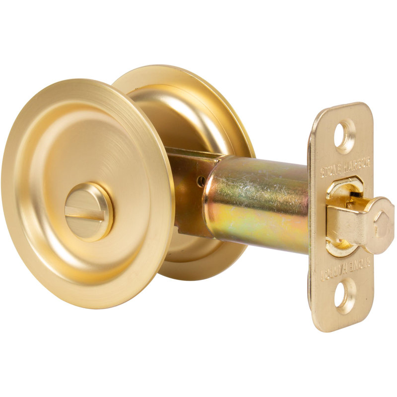 Round Pocket Door Lock, Privacy (Bed/Bath) Latch, 2-3/4" Backset, RCL, Satin Brass By Stone Harbour Hardware