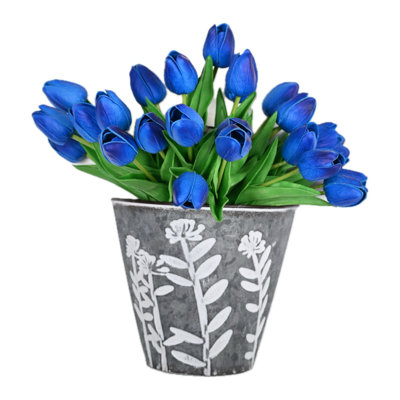 Arrangement floral tulipe de ferme artificielle avec seau en métal, longue tige rustique en fausse fleur pour décoration murale