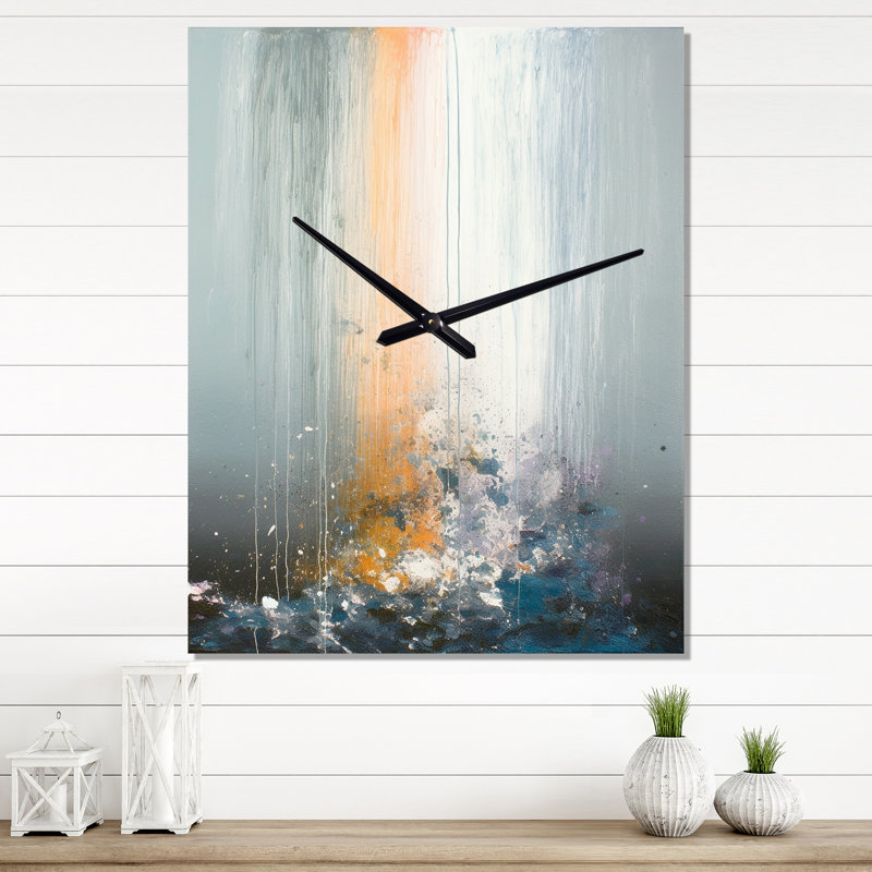 Tôt le matin, coucher de soleil abstrait - Paysage abstrait horloge murale surdimensionnée, H 32 po x l 24 po x P 1 po