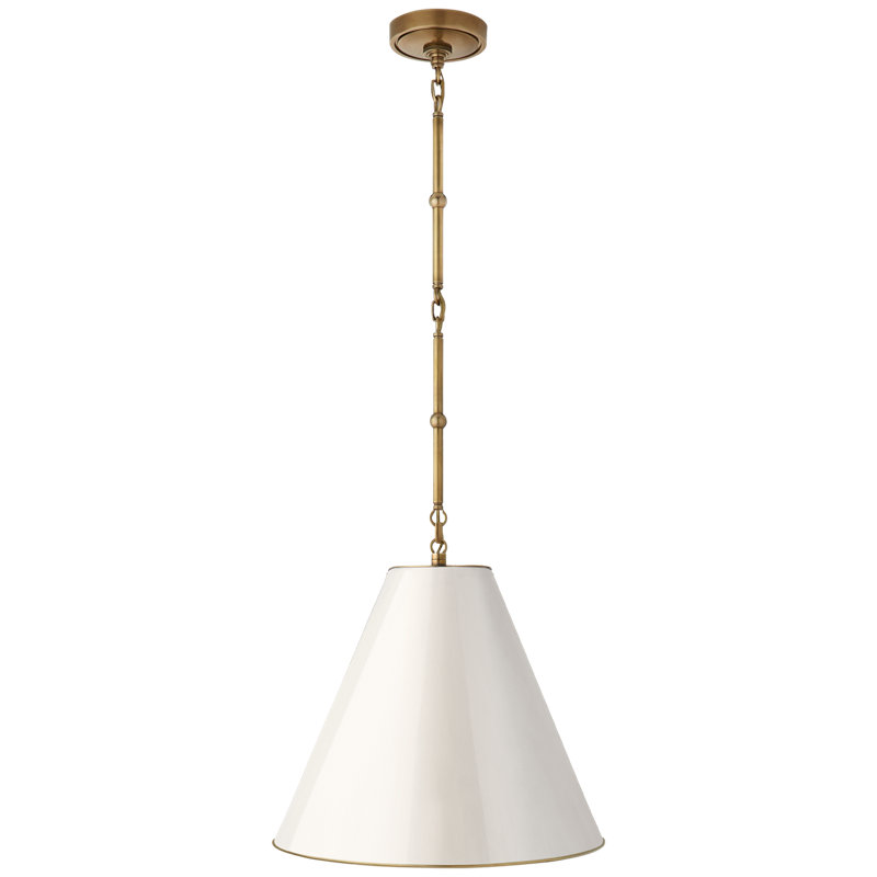 Thomas O'Brien Goodman Small Hanging Light, Antique Brass, Antique White, 40.5" H x 15" W x 15" D