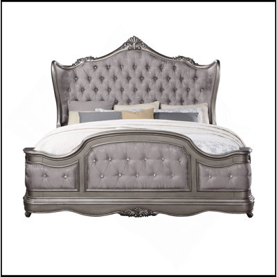Grand lit Ariadne en velours et finition platine antique