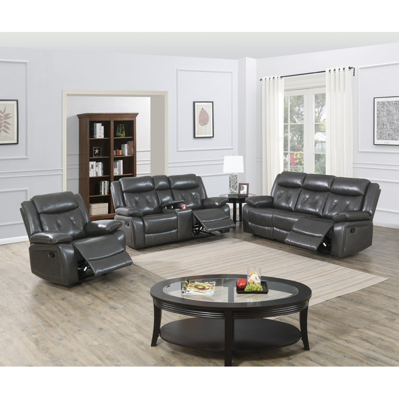 Gruffudd 75 " Faux Leather Sofa Reclining, Gray Faux Leather